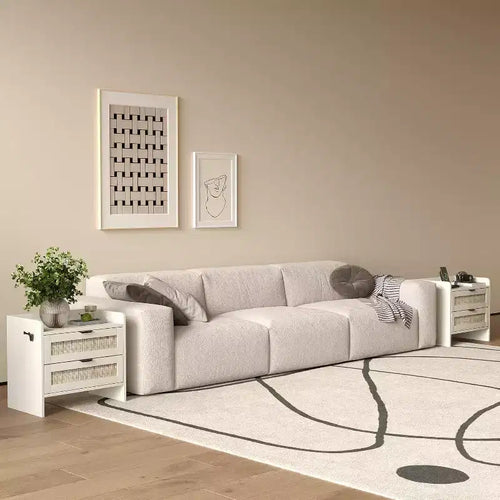 Comodino in vimini in set da 2 pezzi con stazione di ricarica Type-C, comodino bohémien con 2 cassetti per camera da letto