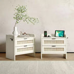 Comodino in vimini in set da 2 pezzi con stazione di ricarica Type-C, comodino bohémien con 2 cassetti per camera da letto