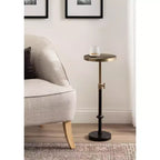 Piedistallo e Porta Piante Engles Regolabile in Metallo Goffrato, 25x25x76 cm, Oro e Nero