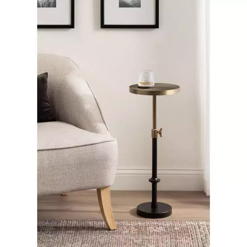 Piedistallo e Porta Piante Engles Regolabile in Metallo Goffrato, 25x25x76 cm, Oro e Nero