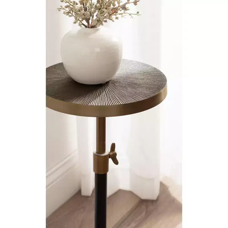 Piedistallo e Porta Piante Engles Regolabile in Metallo Goffrato, 25x25x76 cm, Oro e Nero