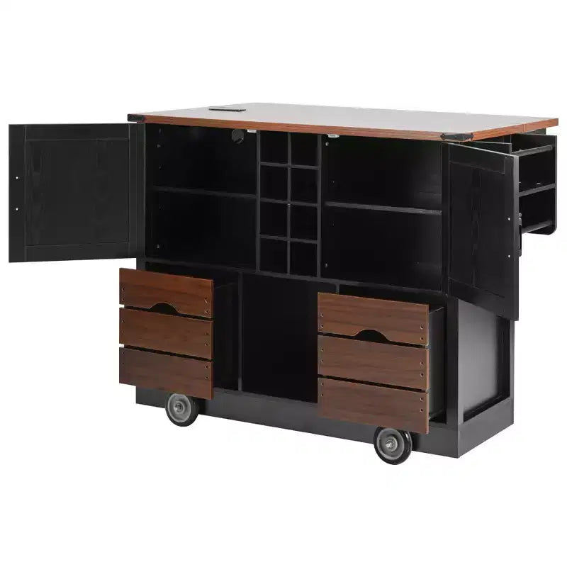Isola da Cucina con Anta a Ribalta e Presa Elettrica, Organizzatore da Piano Lavoro con 2 Ante, 2 Cassetti, Carrello da Cucina per Cucina, Sala da Pranzo