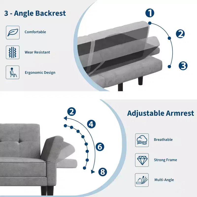 89 Divano Letto Futon, Divano Letto Moderno in ciniglia con Schienale e Braccioli Regolabili, Divano Futon Convertibile per Soggiorno Camera da Letto Appartamenti