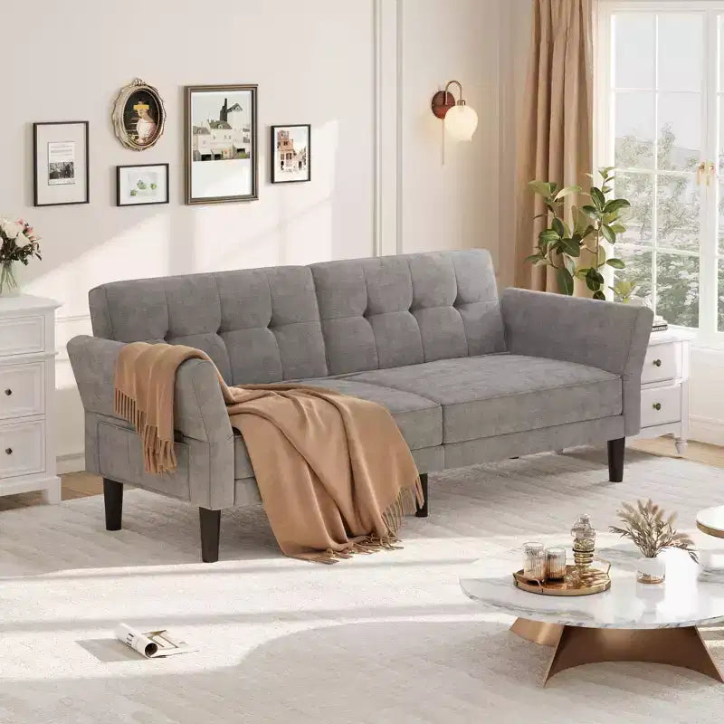 89 Divano Letto Futon, Divano Letto Moderno in ciniglia con Schienale e Braccioli Regolabili, Divano Futon Convertibile per Soggiorno Camera da Letto Appartamenti