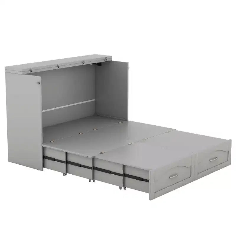 Letto a scomparsa matrimoniale/queen size con cassetti contenitori, letto a scomparsa in legno con prese e porte USB, design con struttura a puleggia