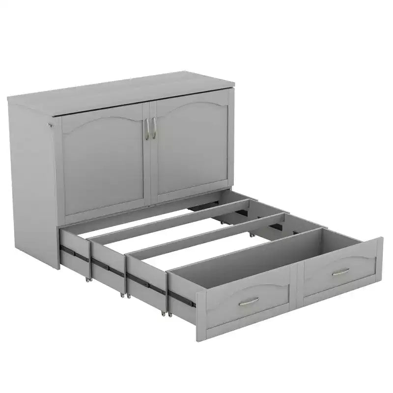 Letto a scomparsa matrimoniale/queen size con cassetti contenitori, letto a scomparsa in legno con prese e porte USB, design con struttura a puleggia