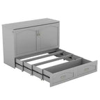 Letto a scomparsa matrimoniale/queen size con cassetti contenitori, letto a scomparsa in legno con prese e porte USB, design con struttura a puleggia