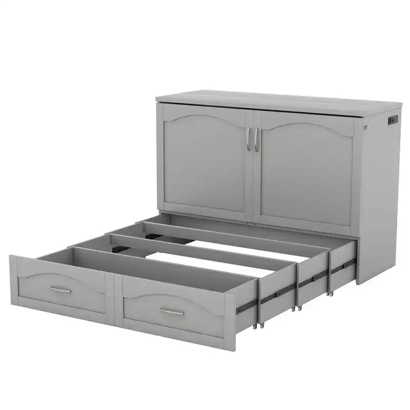 Letto a scomparsa matrimoniale/queen size con cassetti contenitori, letto a scomparsa in legno con prese e porte USB, design con struttura a puleggia
