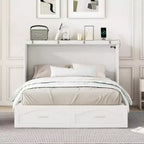 Letto a scomparsa matrimoniale/queen size con cassetti contenitori, letto a scomparsa in legno con prese e porte USB, design con struttura a puleggia