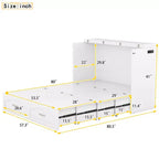 Letto a scomparsa matrimoniale/queen size con cassetti contenitori, letto a scomparsa in legno con prese e porte USB, design con struttura a puleggia
