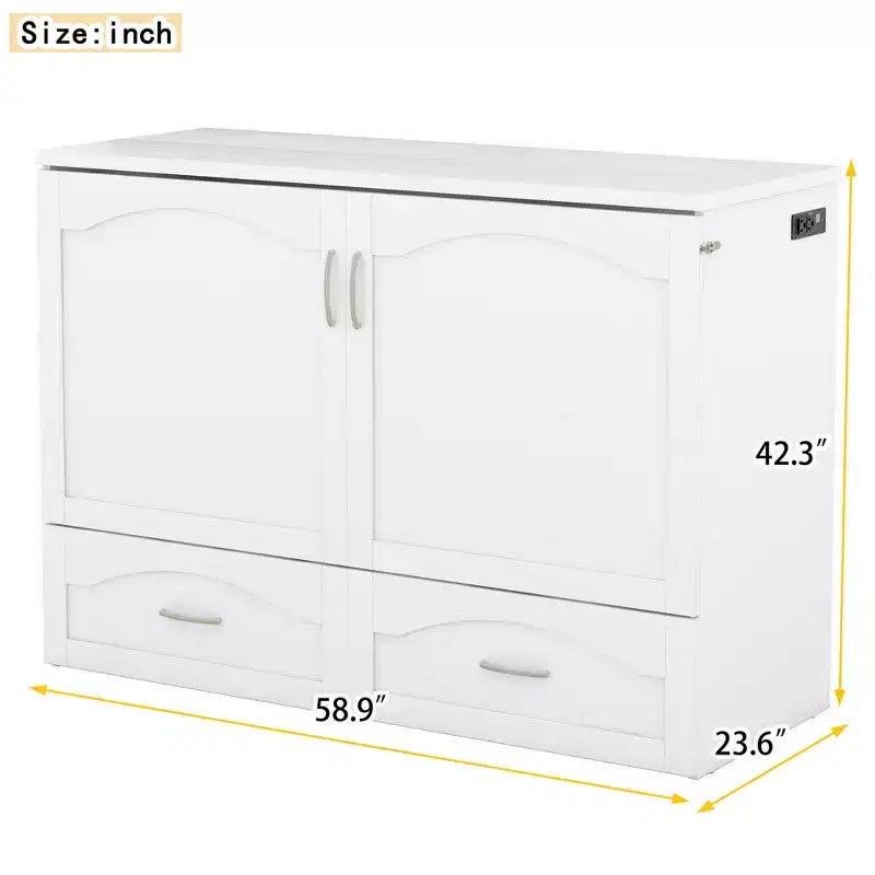 Letto a scomparsa matrimoniale/queen size con cassetti contenitori, letto a scomparsa in legno con prese e porte USB, design con struttura a puleggia