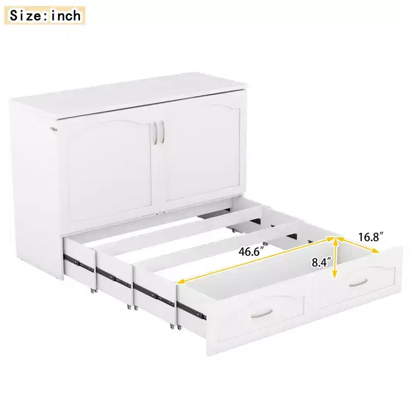 Letto a scomparsa matrimoniale/queen size con cassetti contenitori, letto a scomparsa in legno con prese e porte USB, design con struttura a puleggia