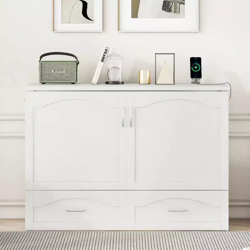Letto a scomparsa matrimoniale/queen size con cassetti contenitori, letto a scomparsa in legno con prese e porte USB, design con struttura a puleggia
