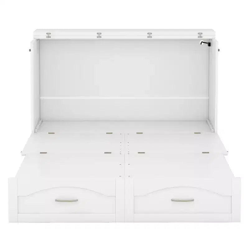 Letto a scomparsa matrimoniale/queen size con cassetti contenitori, letto a scomparsa in legno con prese e porte USB, design con struttura a puleggia