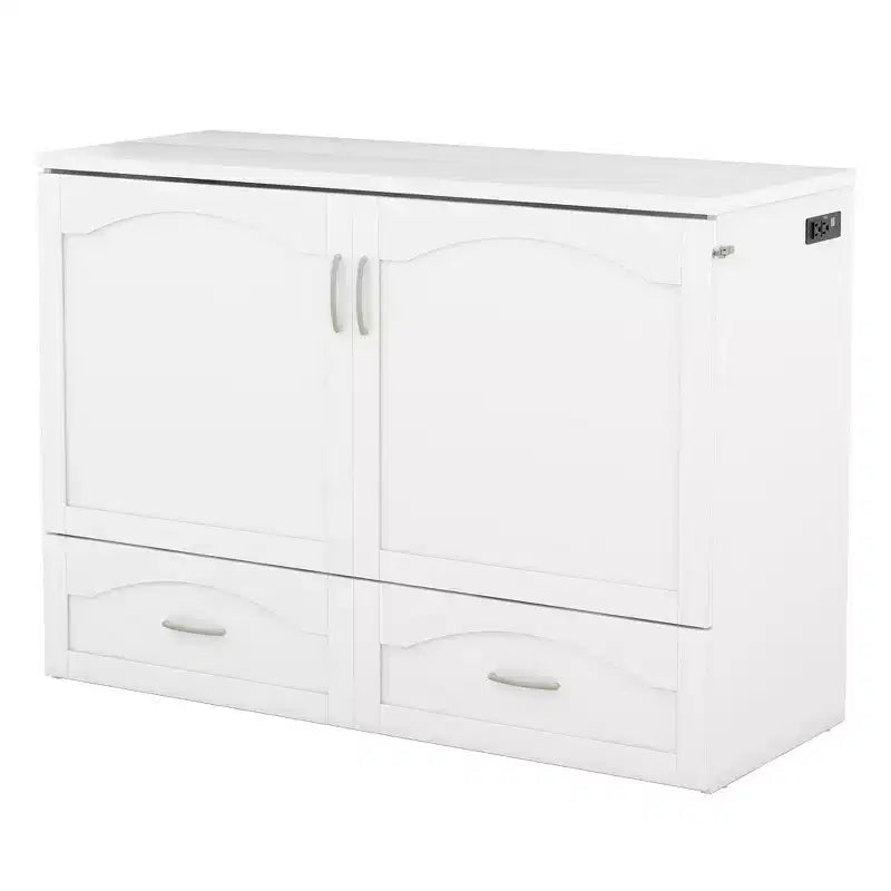 Letto a scomparsa matrimoniale/queen size con cassetti contenitori, letto a scomparsa in legno con prese e porte USB, design con struttura a puleggia