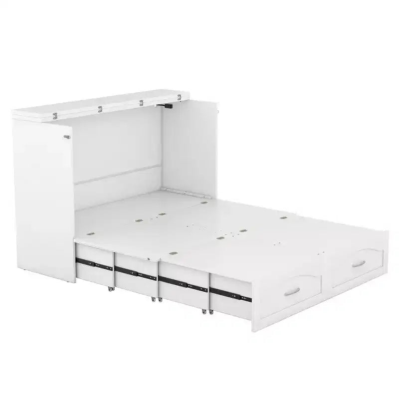 Letto a scomparsa matrimoniale/queen size con cassetti contenitori, letto a scomparsa in legno con prese e porte USB, design con struttura a puleggia