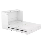 Letto a scomparsa matrimoniale/queen size con cassetti contenitori, letto a scomparsa in legno con prese e porte USB, design con struttura a puleggia
