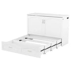Letto a scomparsa matrimoniale/queen size con cassetti contenitori, letto a scomparsa in legno con prese e porte USB, design con struttura a puleggia