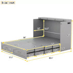 Letto a scomparsa matrimoniale/queen size con cassetti contenitori, letto a scomparsa in legno con prese e porte USB, design con struttura a puleggia