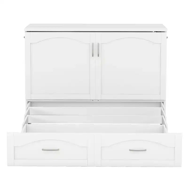 Letto a scomparsa matrimoniale/queen size con cassetti contenitori, letto a scomparsa in legno con prese e porte USB, design con struttura a puleggia