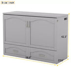 Letto a scomparsa matrimoniale/queen size con cassetti contenitori, letto a scomparsa in legno con prese e porte USB, design con struttura a puleggia