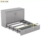 Letto a scomparsa matrimoniale/queen size con cassetti contenitori, letto a scomparsa in legno con prese e porte USB, design con struttura a puleggia
