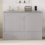 Letto a scomparsa matrimoniale/queen size con cassetti contenitori, letto a scomparsa in legno con prese e porte USB, design con struttura a puleggia