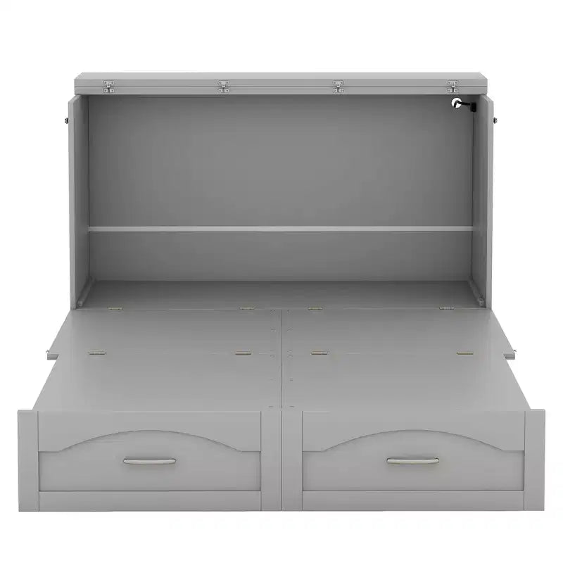 Letto a scomparsa matrimoniale/queen size con cassetti contenitori, letto a scomparsa in legno con prese e porte USB, design con struttura a puleggia