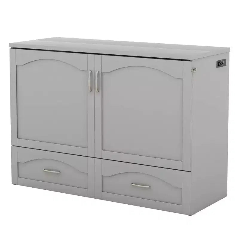 Letto a scomparsa matrimoniale/queen size con cassetti contenitori, letto a scomparsa in legno con prese e porte USB, design con struttura a puleggia