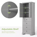Mobiletto alto autoportante, con 4 cassetti e 2 ante, mobiletto da bagno con ripiano regolabile per bagno, soggiorno