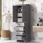 Mobiletto alto autoportante, con 4 cassetti e 2 ante, mobiletto da bagno con ripiano regolabile per bagno, soggiorno