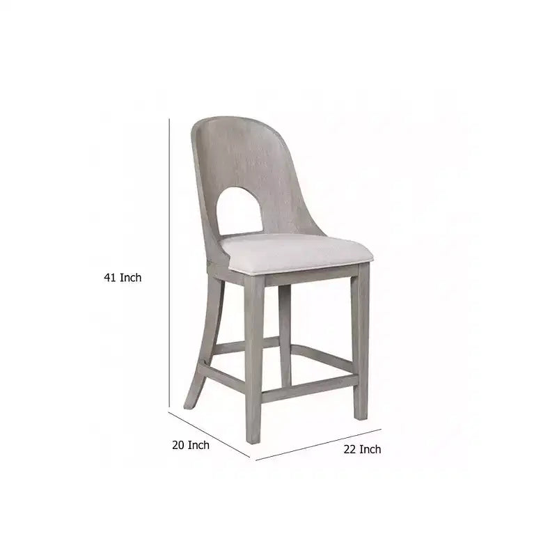 Set di 2 sedie da bancone, schienale curvo intagliato, finitura bianco slavato