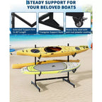 Porta Kayak Autoportante da 2 a 6 Posti - Supporto Kayak in Acciaio Resistente con Ruote Mobili e Cinghie di Sospensione per Uso Esterno (Seleziona Misura, Nero)