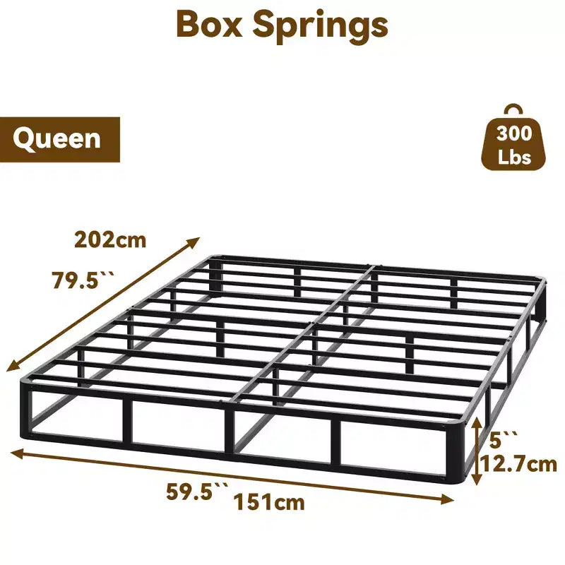 Base a Molle Queen Size, Struttura Rinforzata in Metallo, Dotata di Rivestimento Elastico a Cappello