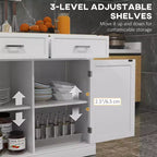 Carrello da Cucina Stile Rustico con Anta a Ribalta in Legno di Gomma, Isola da Cucina con Cassetti e Ripiani Regolabili per Sala da Pranzo, Bianco