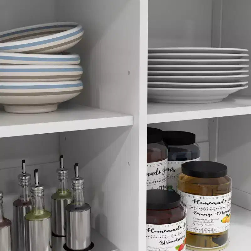 Carrello da Cucina Stile Rustico con Anta a Ribalta in Legno di Gomma, Isola da Cucina con Cassetti e Ripiani Regolabili per Sala da Pranzo, Bianco