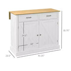 Carrello da Cucina Stile Rustico con Anta a Ribalta in Legno di Gomma, Isola da Cucina con Cassetti e Ripiani Regolabili per Sala da Pranzo, Bianco