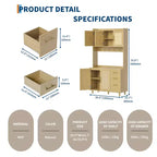 Credenza autoportante con cassetti, dispensa in rattan, ante e ganci per soggiorno, sala da pranzo,