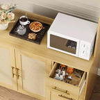 Credenza autoportante con cassetti, dispensa in rattan, ante e ganci per soggiorno, sala da pranzo,