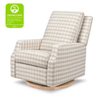 Poltrona Reclinabile e Girevole Elettrica Crewe - Gingham Sabbia con Base in Legno Chiaro