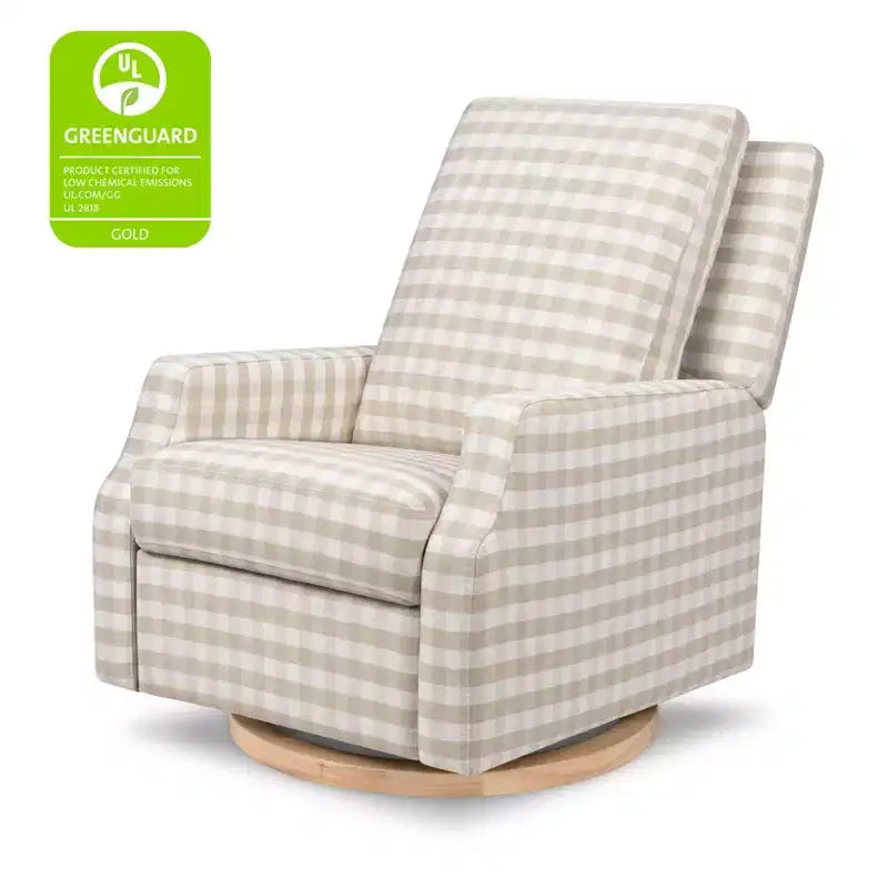Poltrona Reclinabile e Girevole Elettrica Crewe - Gingham Sabbia con Base in Legno Chiaro