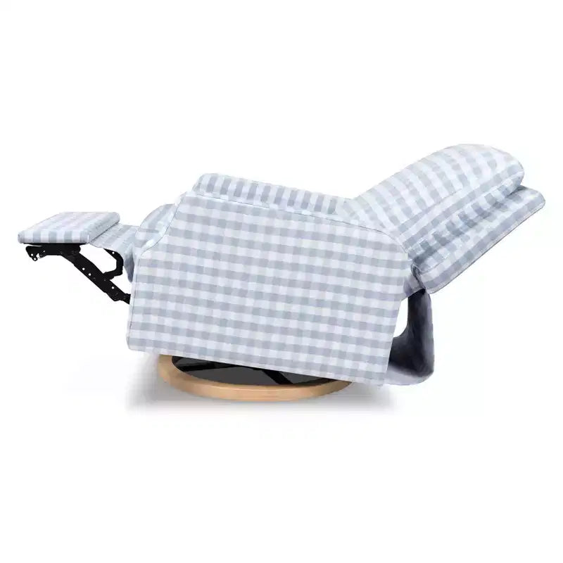 Poltrona Reclinabile e Girevole Elettrica Crewe - Gingham Sabbia con Base in Legno Chiaro