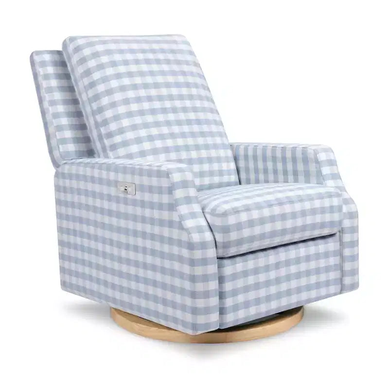 Poltrona Reclinabile e Girevole Elettrica Crewe - Gingham Sabbia con Base in Legno Chiaro