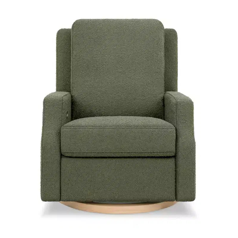 Poltrona Reclinabile e Girevole Elettrica Crewe - Gingham Sabbia con Base in Legno Chiaro