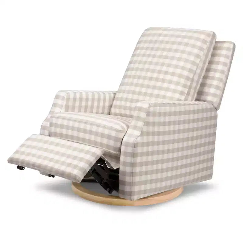 Poltrona Reclinabile e Girevole Elettrica Crewe - Gingham Sabbia con Base in Legno Chiaro
