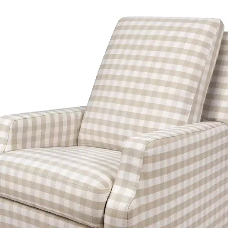 Poltrona Reclinabile e Girevole Elettrica Crewe - Gingham Sabbia con Base in Legno Chiaro