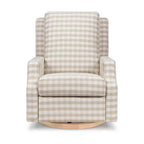 Poltrona Reclinabile e Girevole Elettrica Crewe - Gingham Sabbia con Base in Legno Chiaro