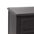 Cassettiera Newell in legno di acacia rustico e vimini a 3 cassetti grigio scuro: contenitore per camera da letto, ferramenta in metallo