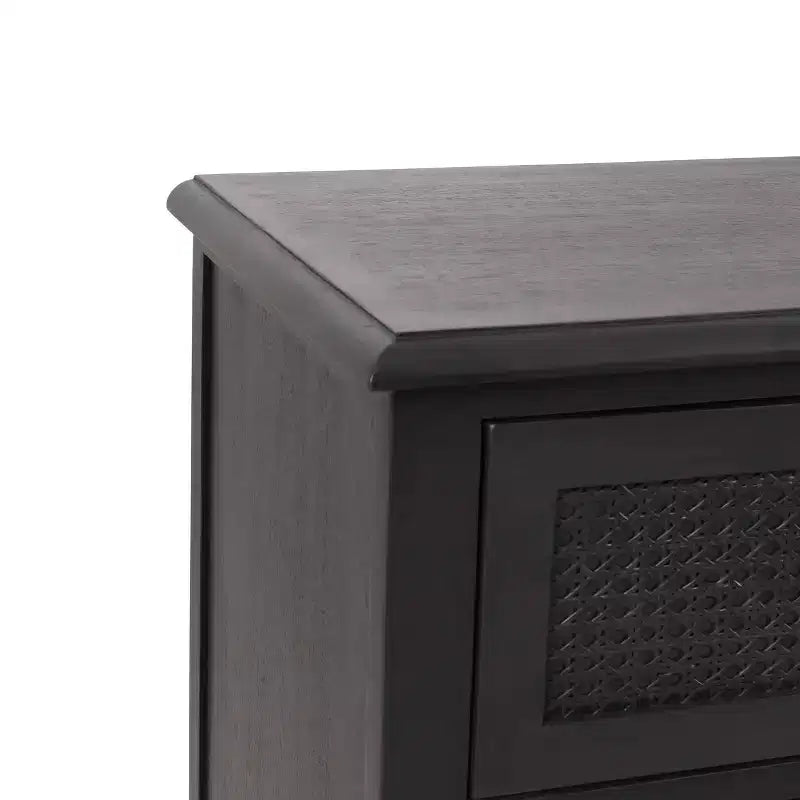 Cassettiera Newell in legno di acacia rustico e vimini a 3 cassetti grigio scuro: contenitore per camera da letto, ferramenta in metallo