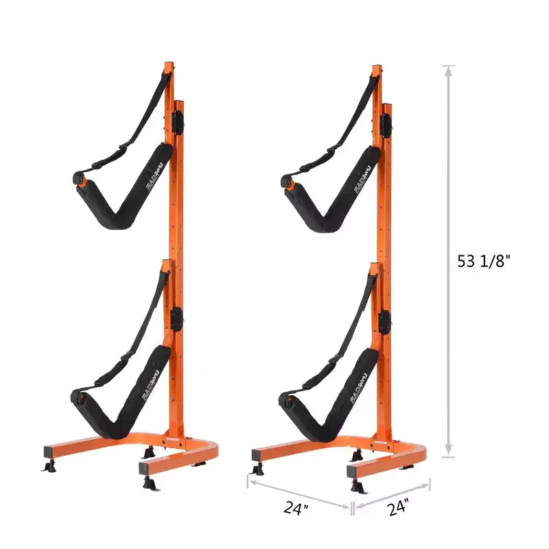 Porta Kayak - Due Supporti Autoportanti da 53 1/8 pollici con Bracci Doppi e Cinghie Regolabili - Contiene 2 Canoe, SUP, Paddleboard